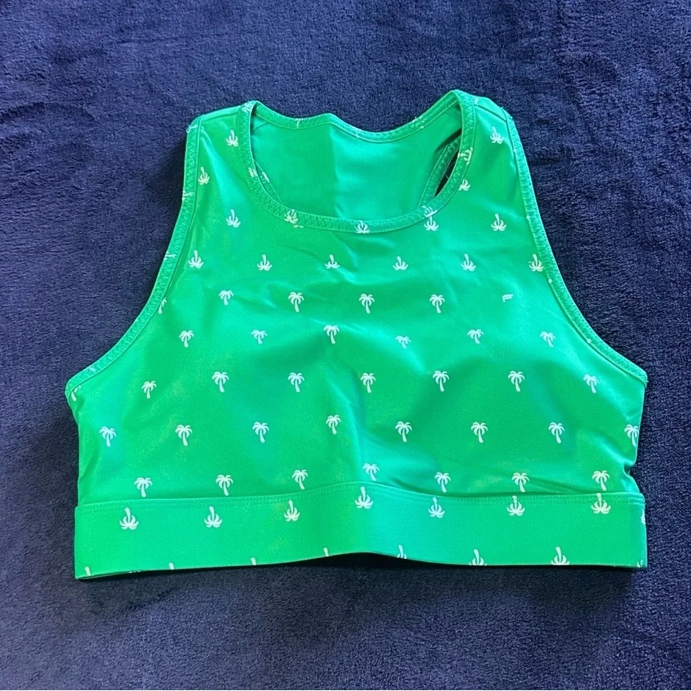 Fabletics Green Palm Print Sports Bra & Biker Short Set Sz M | NWOT - Picture 9 of 14